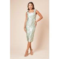 Dorothy Perkins Women's DP Luxe Bow Shoulder Jacquard Midi Dress in Green | Size: 8