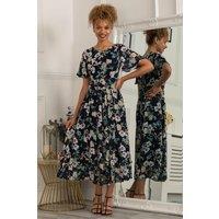 Jolie Moi Women's Nadine Floral Print Chiffon Dress in Navy | Size: 8