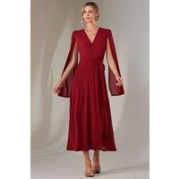 Jolie Moi Women's Amira Cape Sleeve Wrapped Maxi Dress in Red | Size: 14