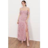 Maya Deluxe Women's Embellished Bardot Maxi Dress in Light Pink | Size: 16