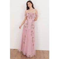 Maya Deluxe Women's Embellished Bardot Maxi Dress in Light Pink | Size: 12