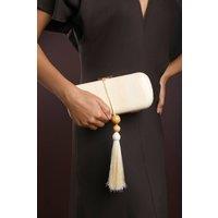 Where's That From Women's Falcon Marble Finish Tassel Clutch Bag in White