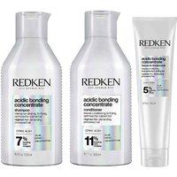 Redken Women's Trio: Acidic Bonding Concentrate Shampoo 300ml, Conditioner 300ml & Leave-In Treatment 150ml in Clear