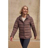 Animal Women's Lightweight Water Resistant Packable Warm Hooded Puffer Down Jacket in Aubergine | Size: 6