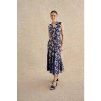 Hobbs London Women's Quin Sleeveless V-Neck Embroidered Dress in Dark Navy | Size: 8