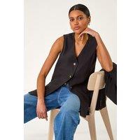 Roman Women's Longline Button Waistcoat Jacket in Black | Size: 12