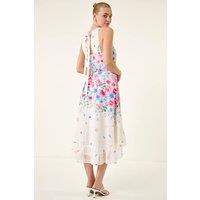 Roman Women's Floral Print High Low Midi Dress in Ivory | Size: 10