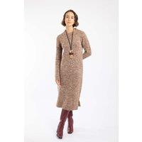 Weird Fish Women's Hawkins Knitted Midi Dress in Light Brown | Size: 12