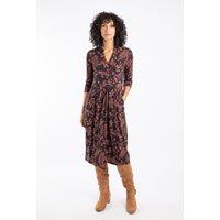 Weird Fish Women's Isolde Printed Jersey Midi Dress in Chocolate | Size: 12