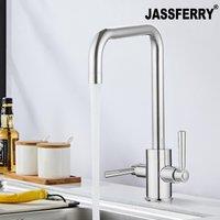 JASSFERRY Kitchen Mixer Tap 2 Lever U-style Swivel Spout in Silver