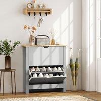 HOMCOM 12-Shoe Storage Cabinet 4 Shelves 2 Drawers Tabletop Light Grey