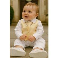 Vivaki Boy's 4 Piece Christening Suit in Gold in White | Size: 18-24 m