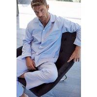 British Boxers Men's Striped Crisp Cotton Pyjama Set in Light Blue | Size: Medium