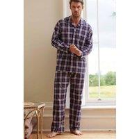 British Boxers Men's "Chester Red & Blue" Check Crisp Cotton Pyjama Set in Dark Navy | Size: Large