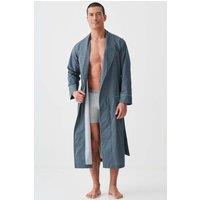 British Boxers Men's "Geometric Moorland" Crisp Cotton Dressing Gown in Dark Green | Size: Large