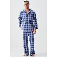 British Boxers Men's "Chester Blue on Blue Check" Crisp Cotton Pyjama Set in Navy | Size: XL