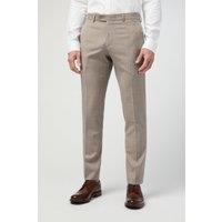 Alexandre Silver Label Men's Tailored Fit Italian Oatmeal Blue Check Trousers in Beige | Size: 30R