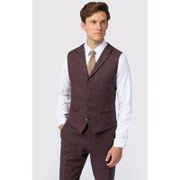 Antique Rogue Men's Herringbome Tweed Slim Fit Waistcoat in Burgundy | Size: 46R