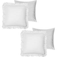 OHS 2 Pack Linen Frill Cushion Covers Filled Home Living Luxury in White | Size: 45 cm x 45 cm