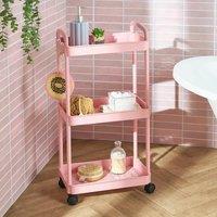 OHS 3 Tier Storage Trolley Cart Bathroom Kitchen Rolling Organiser in Baby Pink