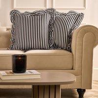 OHS 2 x Bengal Stripe Faux Linen Frill Cushion Covers | Size: 45 cm x 45 cm