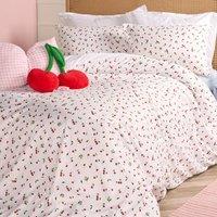 OHS Ditsy Cherry Bedding Microfibre Duvet Cover Set with Pillowcase in White | Size: King