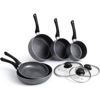 VonShef Induction Safe Non-Stick 8Pc Granite Pots & Pans Set in Grey