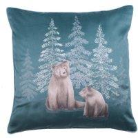 Dreams & Drapes 'Bear Walks' Luxe Velvet Filled Cushion in Teal | Size: 43 cm x 43 cm