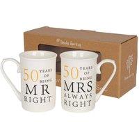 Nicola Spring 50th Anniversary Coffee Mug Set - 300ml 2x New Bone China Drinks Cups in White