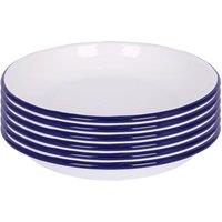 Argon Tableware White Enamel Pasta Bowls - 20cm - Blue - Pack of 6