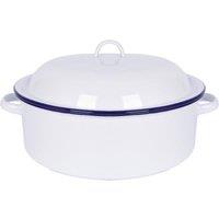 Argon Tableware White Round Enamel Roaster - 30cm - Blue