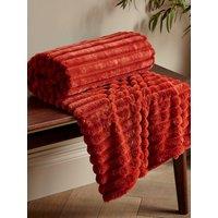 Catherine Lansfield Cosy Ribbed Faux Fur Soft 130x170cm Blanket Throw in Burnt Orange | Size: 130 cm x 170 cm