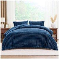 HOME LUXE INTERIOR Plush Faux Fur Chunky Ribbed Faux Fur Navy Bedding Duvet Set - Single | Size: King