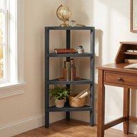 Costway Wooden Plant Stand 4-Tier Corner Bookshelf w/ Open Slatted Shelves in Black