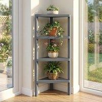 Costway Freestanding Plant Stand 4-Tier Corner Bookshelf Wooden Display Rack in Grey