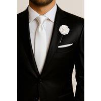 AJVANI Men's Formal Wedding Pocket Square + Bowtie + Flower Buttonhole Pin + Tie Set in White