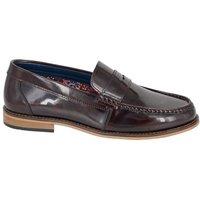 Roamers Men's Leather Hi Shine Saddle Loafers in Burgundy | Size: 9