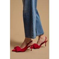 Oasis Women's Rose Faux Suede Bow Detail High Stillo Heeled Slingback Court Shoes in Red | Size: 6