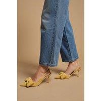Oasis Women's Rose Faux Suede Bow Detail High Stillo Heeled Slingback Court Shoes in Yellow | Size: 4