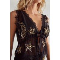 NastyGal Women's Embellished Moon & Star Tie Front Beach Waistcoat in Black | Size: Large