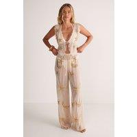 NastyGal Women's Embellished Moon & Star Tie Front Beach Waistcoat in Champagne | Size: Large