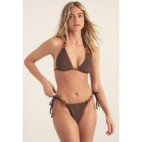 NastyGal Women's Crinkle Link Trim Triangle Bikini Set in Chocolate | Size: 14