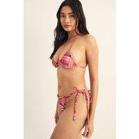 NastyGal Women's Check Tie Front Contrast Lettuce Edge Triangle Bikini Set in Red | Size: 10