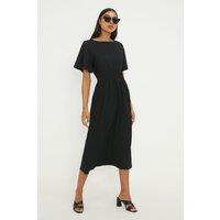 Dorothy Perkins Women's Shirred Waist Short Sleeve Midi Dress in Black | Size: 16