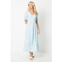 Dorothy Perkins Women's Blue Abstract V Neck Short Sleeve Jersey Midi Dress in Light Blue | Size: 8