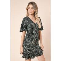 Dorothy Perkins Women's V Neck Short Sleeve Spot Wrap Mini Dress in Mono | Size: 8