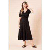 Dorothy Perkins Women's Wrap Front Midi Dress in Black | Size: 12