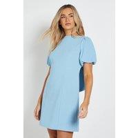 Dorothy Perkins Women's Petite DP Luxe Puff Sleeve Bow Back Mini Dress in Pale Blue | Size: 16
