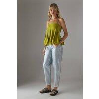 Warehouse Women's Metallic Denim Barrel Leg Jean in Green | Size: 14