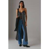 Warehouse Women's Metallic Embroidered Satin Maxi Cami Top in Charcoal | Size: 10
